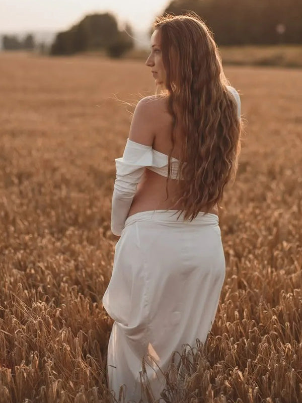 Crop-Two- Piece High Slit Backless Maternity Phootshoot Maxi Dress