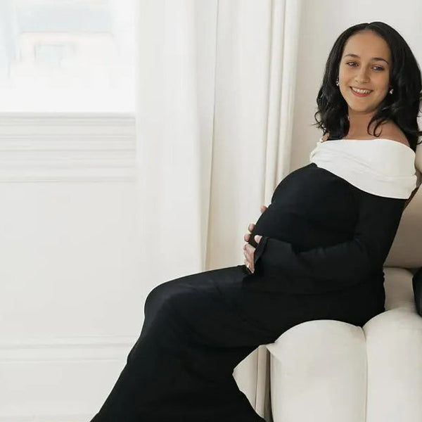 Chic-White and Black Off Shoulder Contrast Fold Maternity Maxi Dress