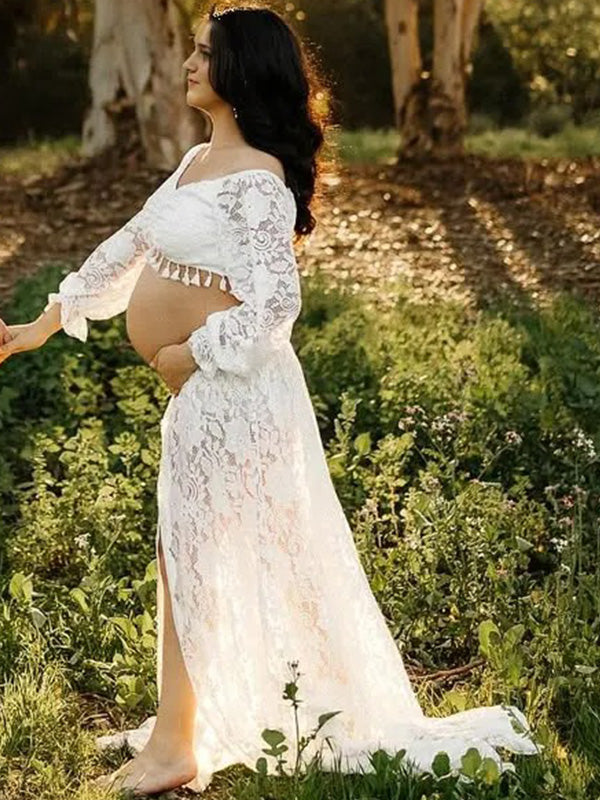 Lace-Boho Two-Piece Photoshoot Gown Maternity Shoot Maxi Dress