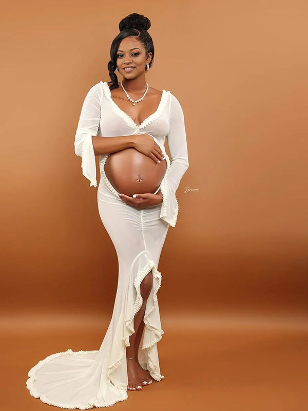 Crop-Cut Out  Bodycon Photoshoot Maternity Maxi Dress