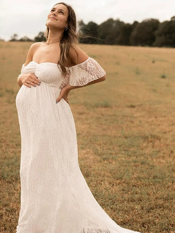 Lace- Boho Ruffle Cap Sleeve Maternity Shoot Maxi Dress