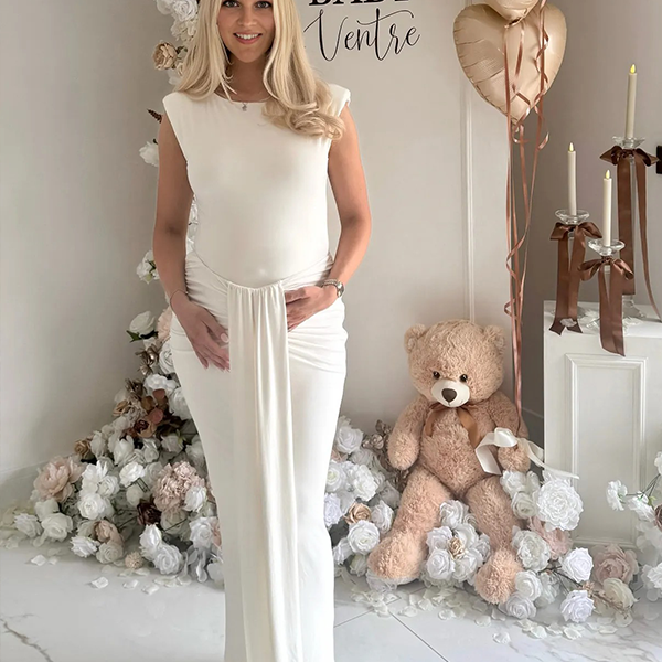 Chic-Ruched Draped Bodycon Sleeveless Maternity Maxi Dress