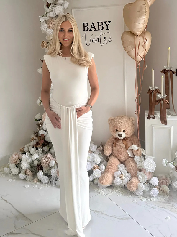 Chic-Ruched Draped Bodycon Sleeveless Maternity Maxi Dress