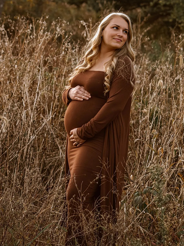 Chic- Brown Two Pieces Bodycon Maternity Maxi Dress