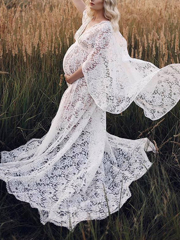 Lace- Boho Backless Photoshoot Maternity Shoot Maxi Dress