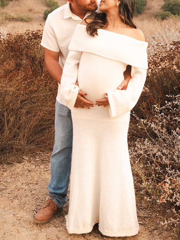 Casualwear- Off Shoulder Bodycon Photoshoot Maternity Maxi Sweater Dress