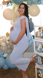 Chic-Bowknot Light Blue Off Shoulder Fitted Baby Shower Maternity Maxi Dress