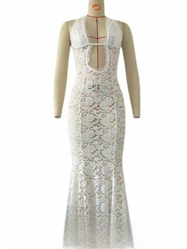 Lace-Crop Backless Maternity Photo Dress