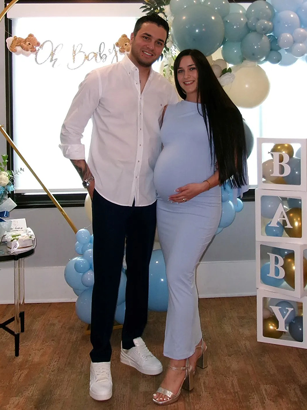 Chic-Bowknot Light Blue Off Shoulder Fitted Baby Shower Maternity Maxi Dress