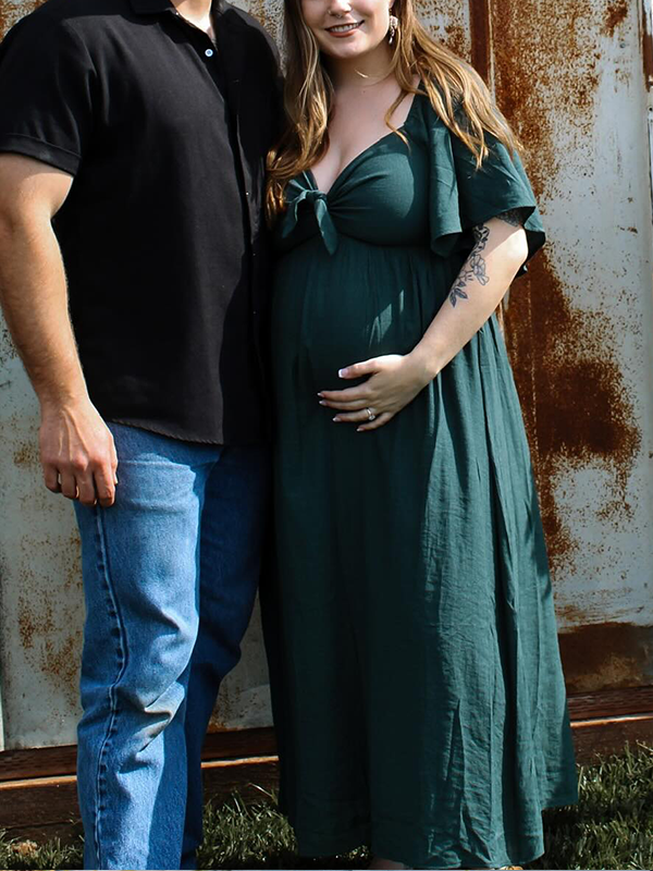 Chic-Green Bowknot Lace-up Photoshoot Maternity Maxi Dress