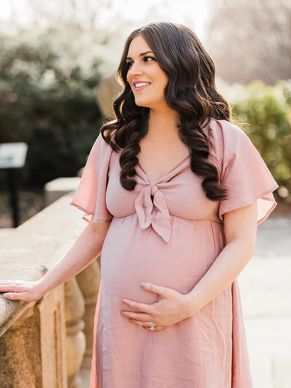 Chic- Pink Bowknot Photoshoot Maternity Maxi Dress