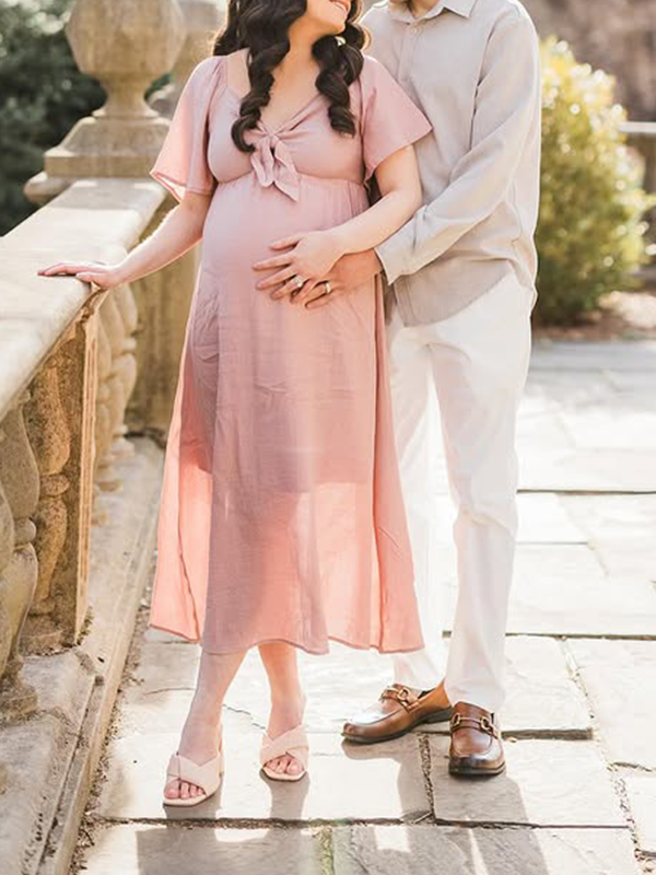 Chic- Pink Bowknot Photoshoot Maternity Maxi Dress