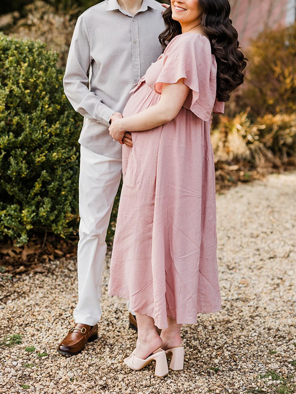 Chic- Pink Bowknot Photoshoot Maternity Maxi Dress