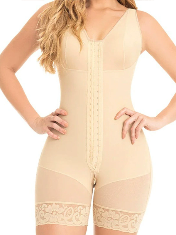 Bumplook Lace Splicing Mesh One-piece Body Shaper Tummy Control Bodysuit