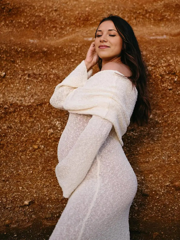 Casualwear-Off Shoulder Maternity Shoot Maxi Dress