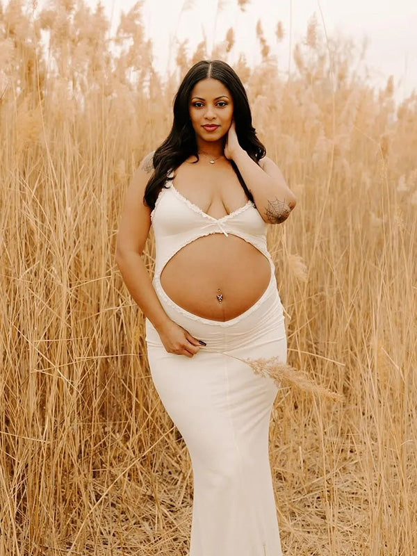 Crop-Ruffle Bodycon Photoshoot Maternity Maxi Dress