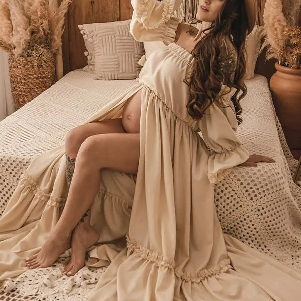 Chic-Off Shoulder Maternity Shoot Maxi Dress