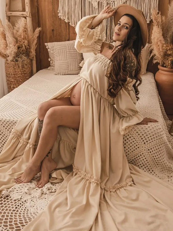Chic-Off Shoulder Maternity Shoot Maxi Dress