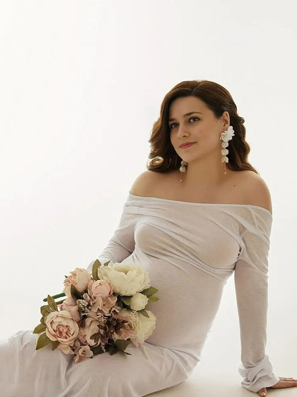 Bumplook White Petal Drop Earrings For Baby Shower Maternity Photoshoot