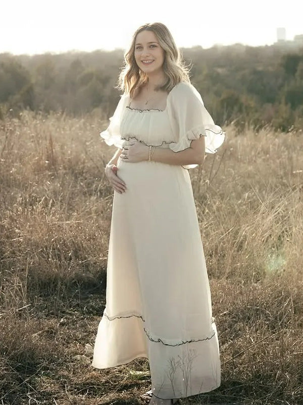 Chic- A-line Bell Sleeves Maternity Maxi Dress