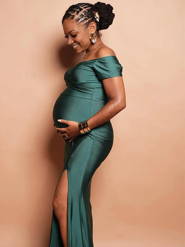 Chic-Off Shoulder Bodycon Evening Gown Maternity Shoot Maxi Dress