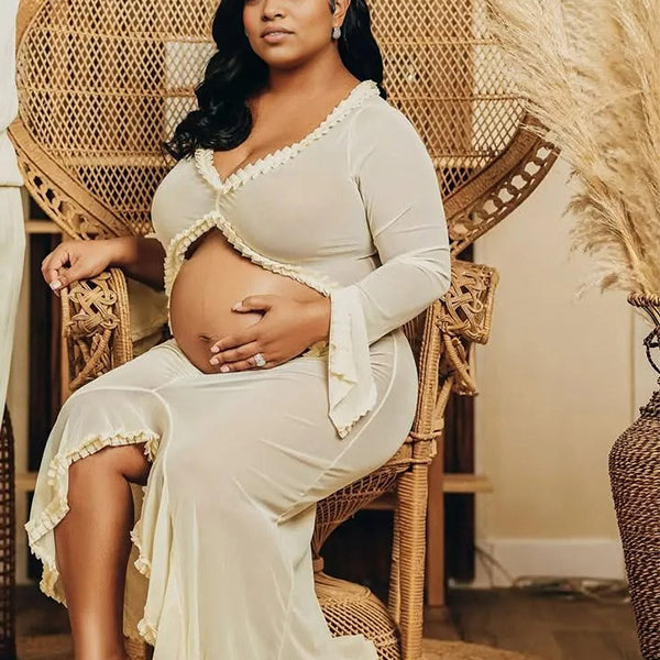 Crop-Cut Out  Bodycon Photoshoot Maternity Maxi Dress