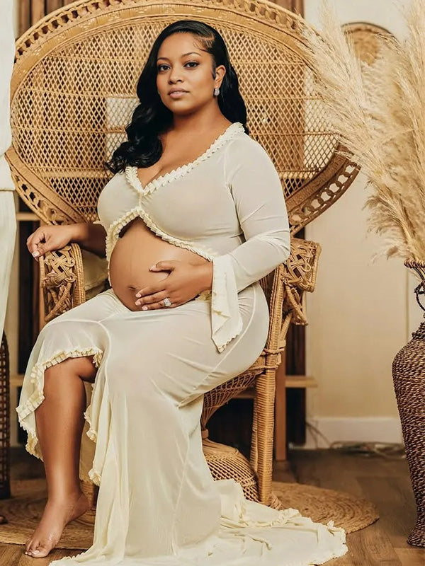 Crop-Cut Out  Bodycon Photoshoot Maternity Maxi Dress