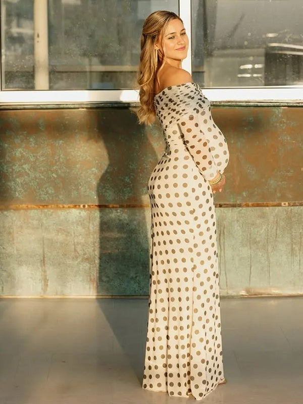 Chic-Bodycon Off Shoulder Polka Dot Maternity Maxi Dress