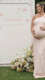 Chic-Pink Slim Fit One-shoulder 3D Flowers Maternity Maxi Dress