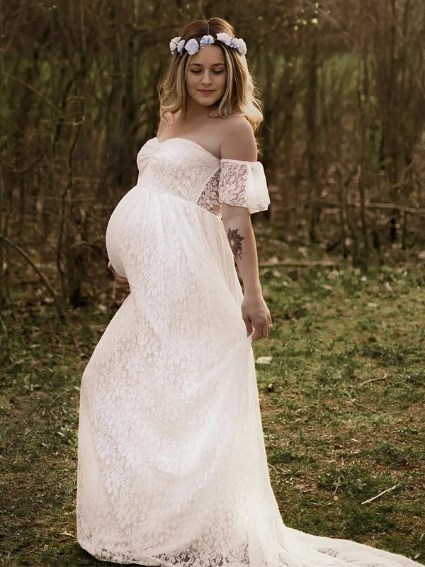 Lace- Boho Ruffle Cap Sleeve Maternity Shoot Maxi Dress