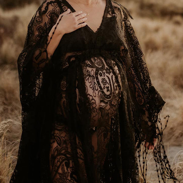 Lace- Boho V-Neck Photoshoot Maternity Shoot Maxi Dress