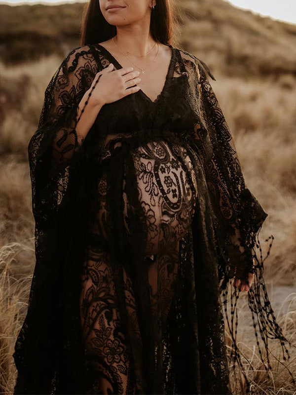 Lace- Boho V-Neck Photoshoot Maternity Shoot Maxi Dress