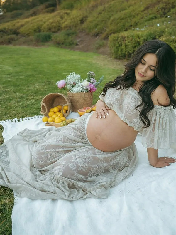 Crop-Boho Off-Shoulder Lace Maternity Photoshoot Dress