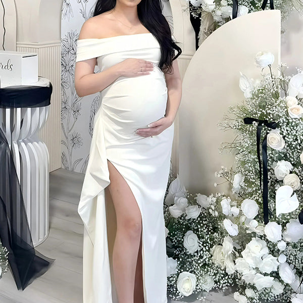 Chic-Off-Shoulder Maternity Maxi Dress