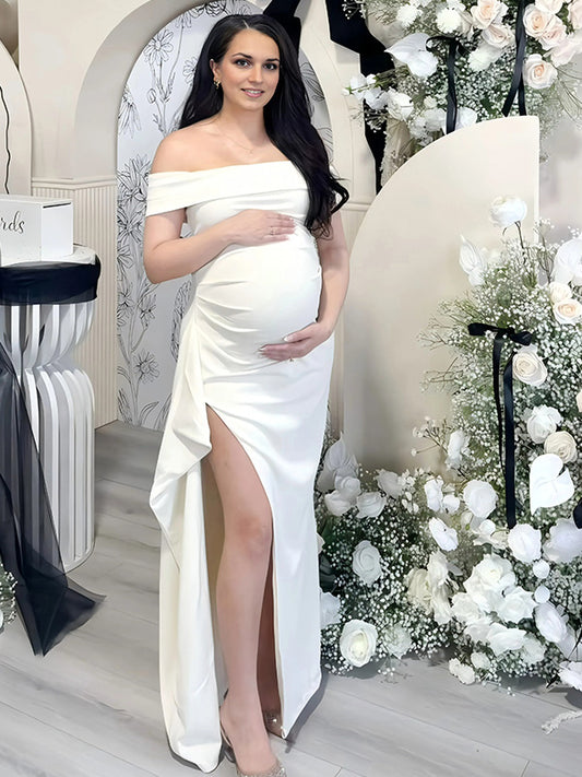 Chic-Off-Shoulder Maternity Maxi Dress