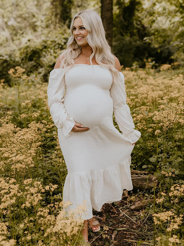Chic-White Boho Ruffle Photoshoot Maxi Dress