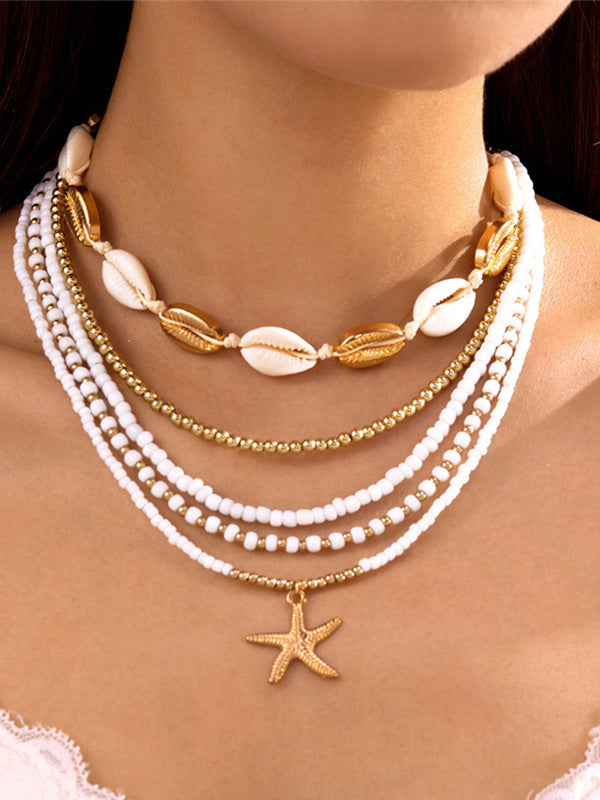 Bumplook Handmade Layered Shell & Bead Necklace – Baby Shower Beach Photoshoot