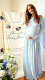 Chic-Light Blue Off-Shoulder Ruffled Asymmetrical Maternity Maxi Dress