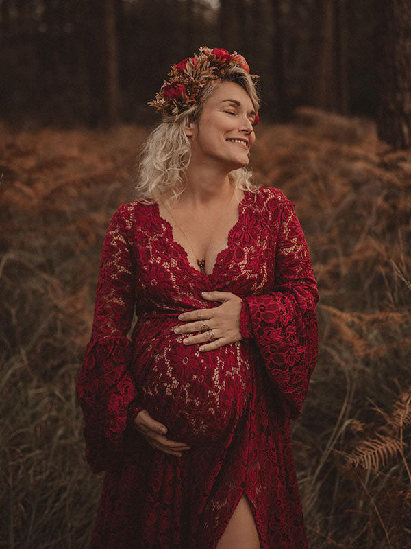 Lace- Boho Flare Sleeve Maternity Shoot Maxi Dress