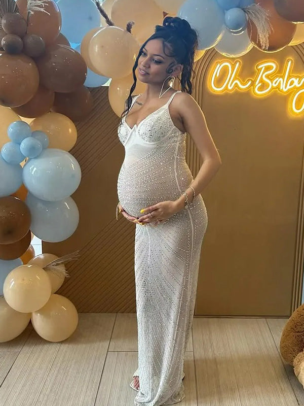 Sparking-Diamond Bodycon Maternity Party Dress