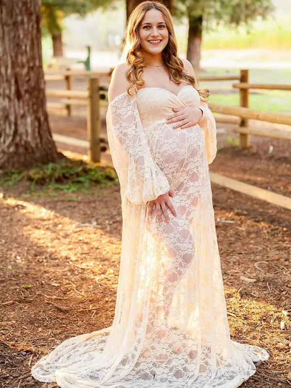 Lace-Boho off-shoulder Photoshoot Gown Maternity Shoot Maxi Dress