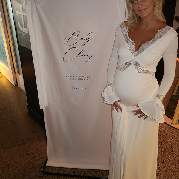 Chic- Lace Splicing V-Neck Sash Party Maternity Maxi Dress