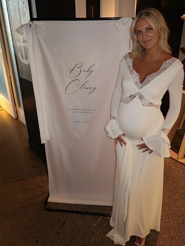 Chic- Lace Splicing V-Neck Sash Party Maternity Maxi Dress