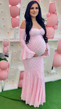 Lace- Pink Off Shoulder Mermaid Bodycon Gowns Maternity Maxi Dress