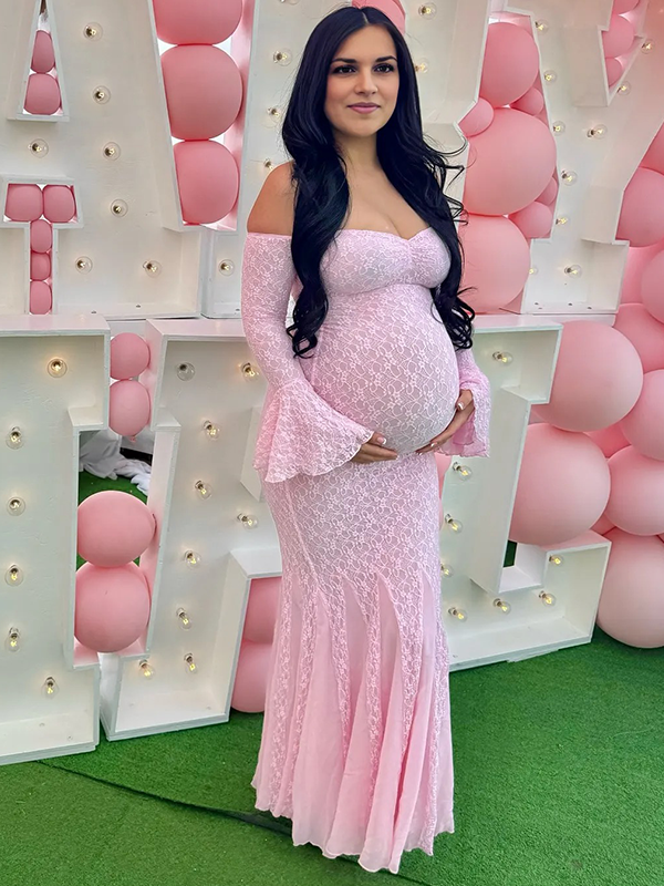 Lace- Pink Off Shoulder Mermaid Bodycon Gowns Maternity Maxi Dress