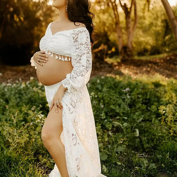 Lace-Boho Two-Piece Photoshoot Gown Maternity Shoot Maxi Dress