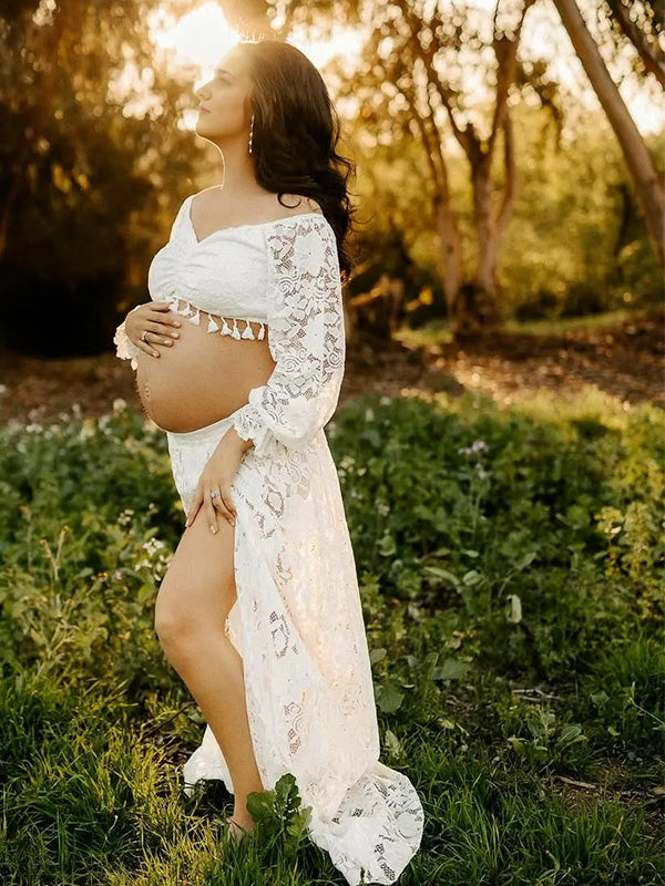 Lace-Boho Two-Piece Photoshoot Gown Maternity Shoot Maxi Dress