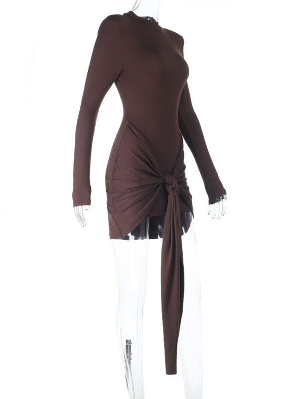 Casualwear-Bodycon Long-sleeved Tie-detail Maternity Mini Dress