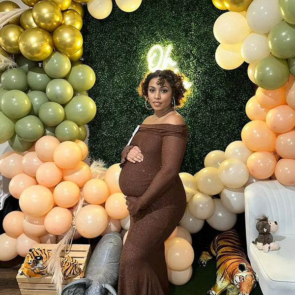 Sparking-Diamond Mesh Bodycon Maternity Maxi Dress