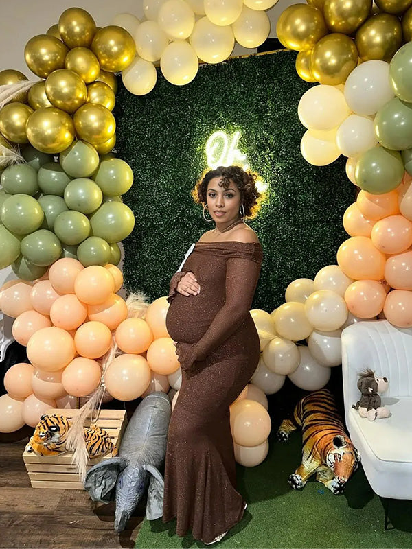 Sparking-Diamond Mesh Bodycon Maternity Maxi Dress